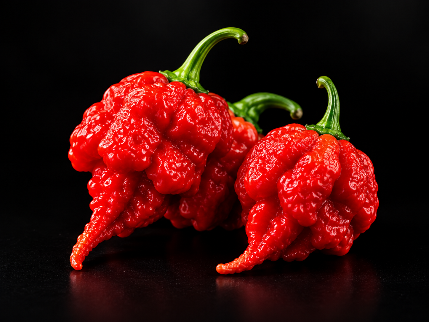 Carolina Reaper люти чушки на черен фон