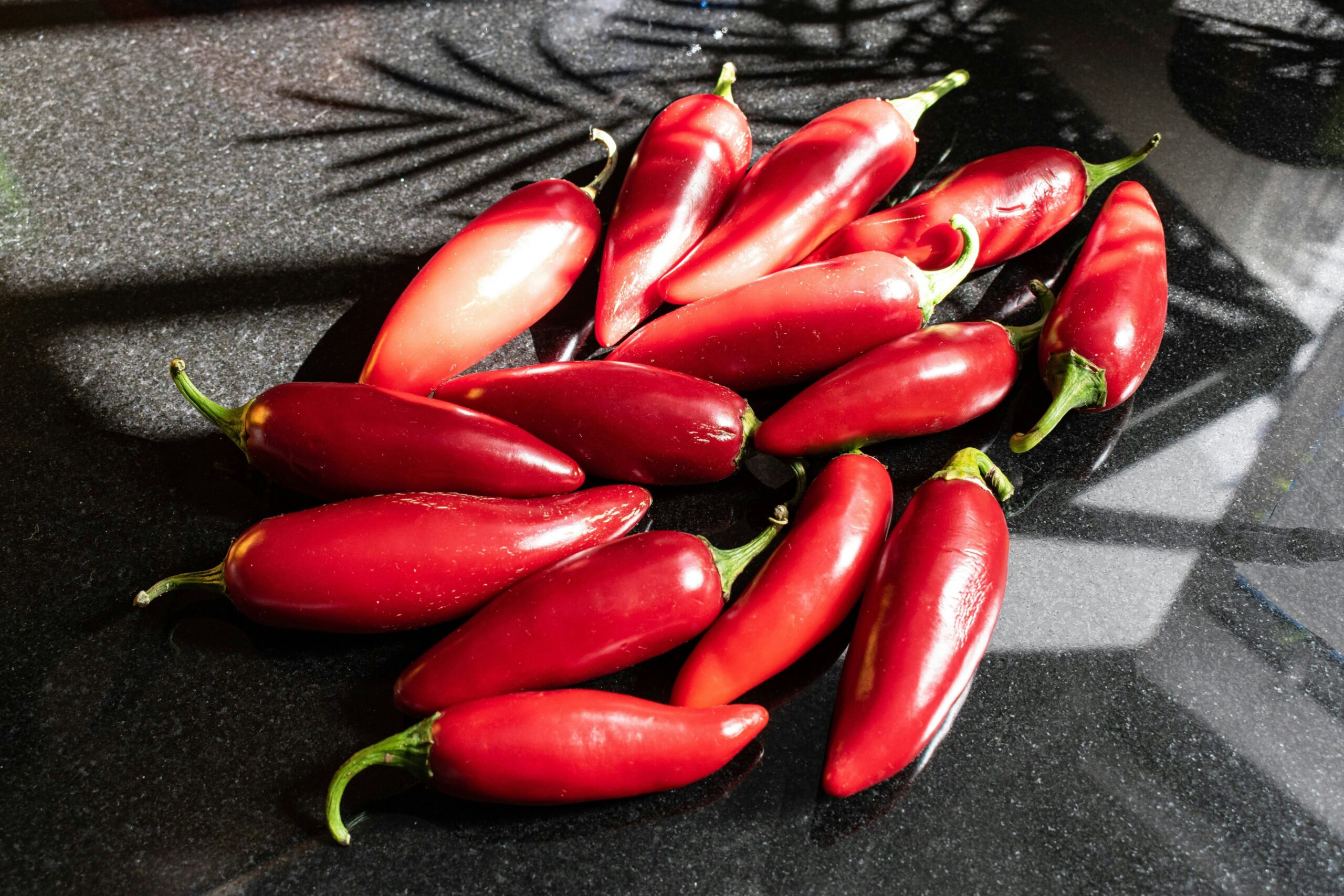 Зрели червени Jalapeño чушки